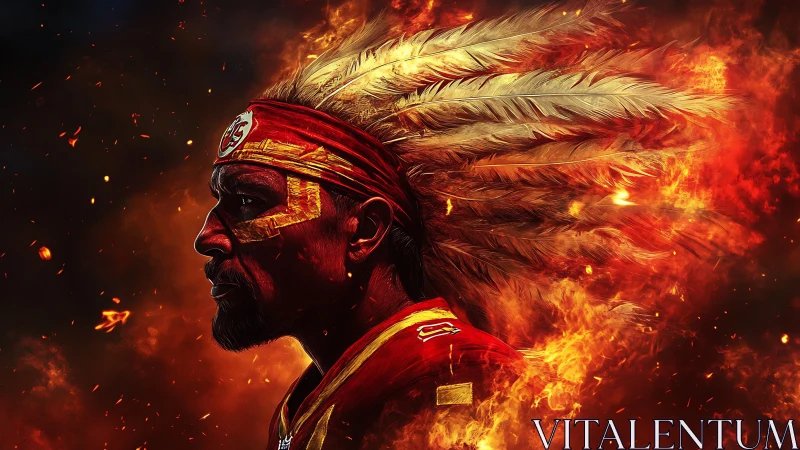 Fiery side-profile portrait merges feathered headdress and flames