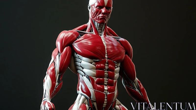 Hyperreal anatomical musculature model in studio lighting.