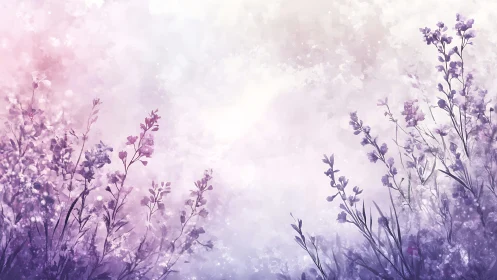 Purple Wildflowers in Soft Atmospheric Haze