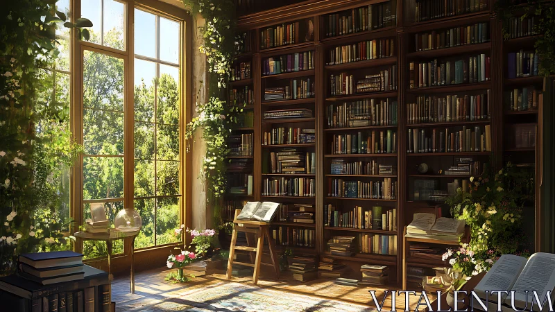 Sunlit garden library invites quiet reading and reflection
