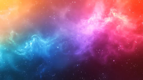 Multicolored nebula cloud with scattered stars in space.
