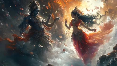 Celestial dancers sharing a timeless, glowing embrace.