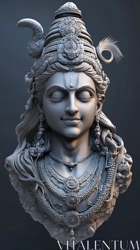 Serene stone deity portrait radiates quiet spiritual grace