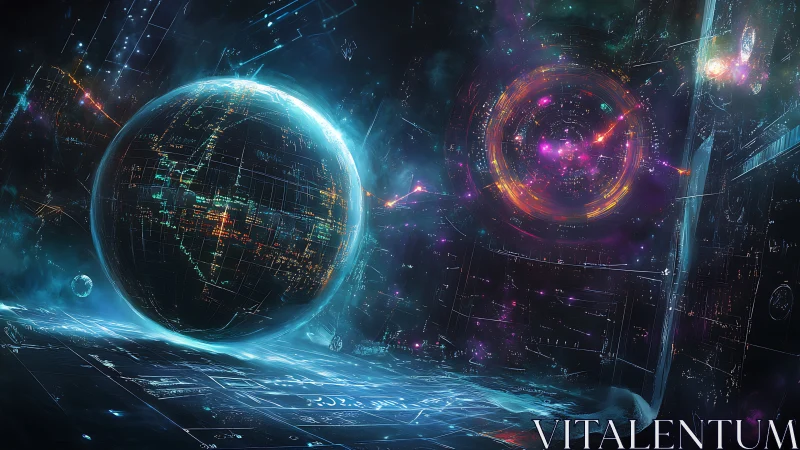 Galactic data sphere before luminous quantum wormhole gateway.