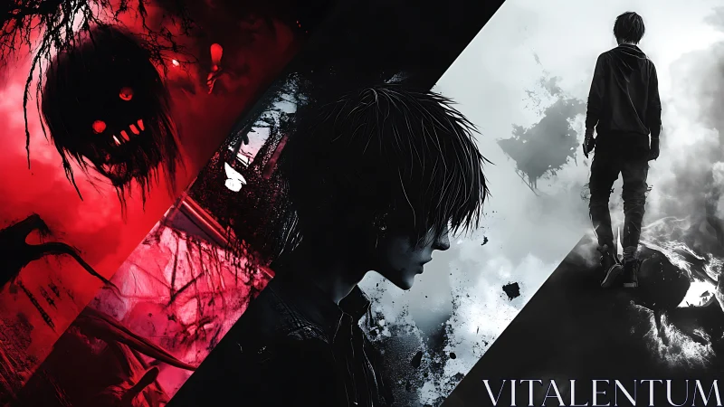 Shadowed wanderer walks between nightmare and quiet sky