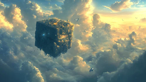 Gentle sky fortress drifting through sunlit clouds.