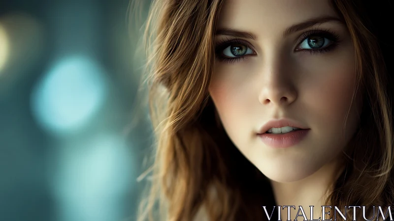 Emerald-eyed daydreamer framed in soft city glow.