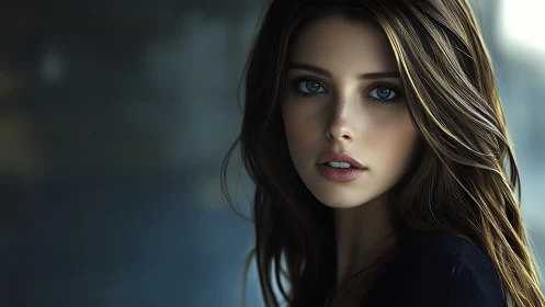 Portrait study shows intense gaze, soft light, neutral tones.