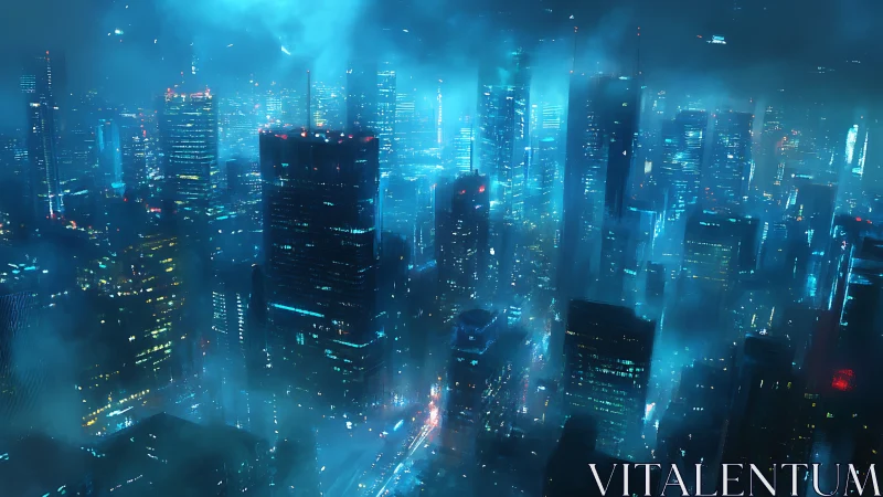 Neon-soaked cyberpunk skyline under heavy city fog.