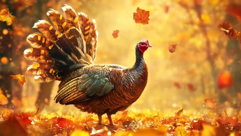 Autumn forest turkey rendered with high saturation and soft bokeh light