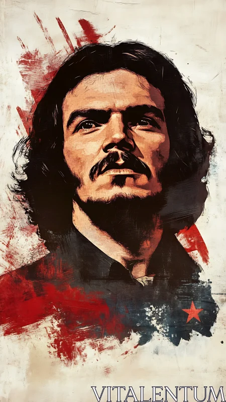 Revolutionary portrait with red star and bold brushwork.