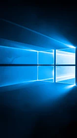 Backlit rectangular window icon projects volumetric blue light