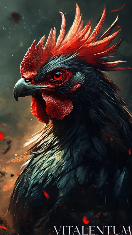 Crimson Cockatoo with Burning Plumage in Dramatic Light.