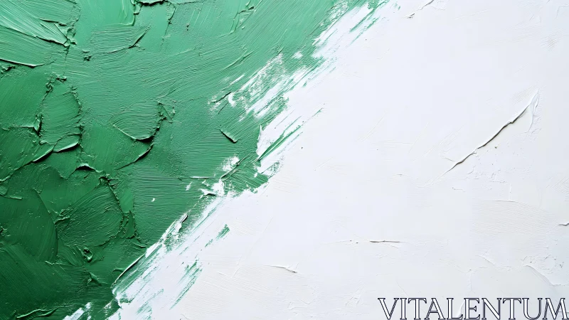 Green and white abstract textured painting with bold brushstrokes.
