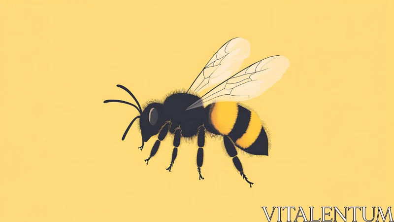 Honeybee in soft sunlight on buttery yellow field.