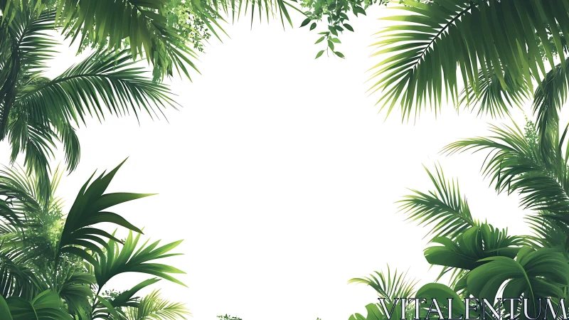 Jungle leaves circling a bright, story-ready clearing frame.