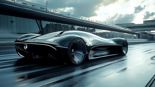 Futuristic hypercar concept with fluid aerodynamics and chrome body.