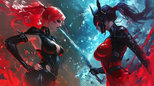 Rivals in blazing armor meet where fire clashes with ice