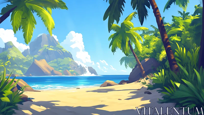Tropical Paradise Beach With Mountain Views.
