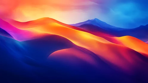 Luminous gradient dunes roll through a vibrant digital sky