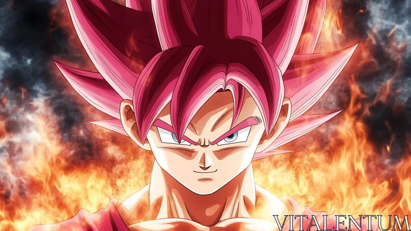 Scarlet-haired warrior glaring through a corona of flame.