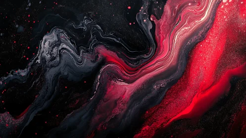 Red and black fluid abstract pattern with layered striations.