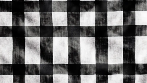 Black white gingham textile with structured woven grid pattern.