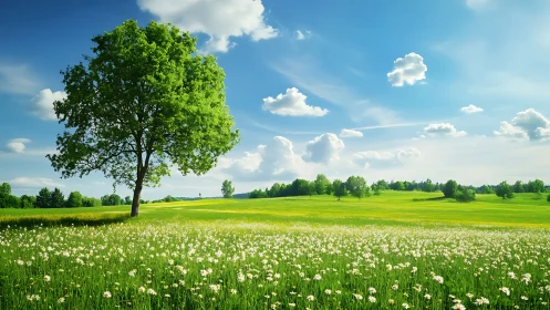 Solitary meadow guardian leans into a sky of roaming clouds