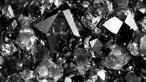 Clustered cut transparent crystals display reflective facets