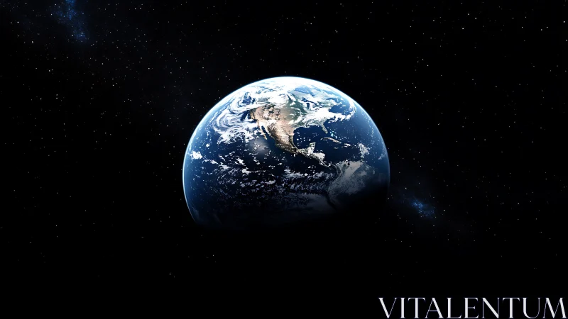 Illuminated Earth hemisphere with North America over starfield