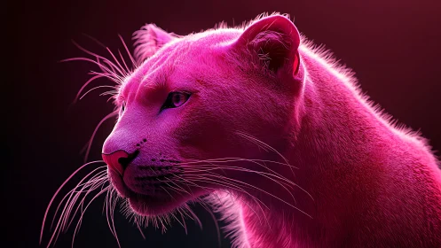 Neon pink big cat glows in dramatic futuristic lighting