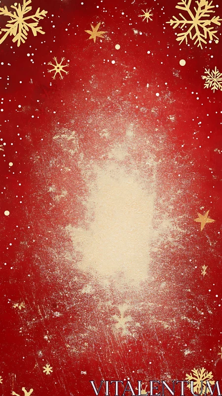 Red grunge Christmas background with golden snowflake border