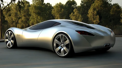 Futuristic silver concept coupe emphasizes fluid aerodynamics and stance
