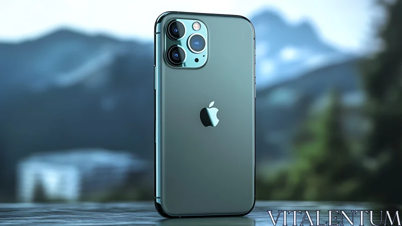 iPhone 11 Pro Max displayed against alpine landscape backdrop.