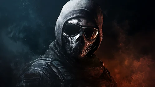 Ghost-masked operative stalks the border between ember and ice