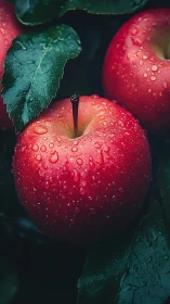 Macro study of dewy red apples under moody directional light