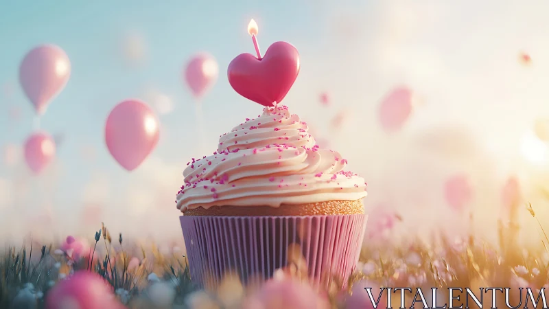 Heart-Crowned Cupcake Dreams in Cotton Candy Clouds.