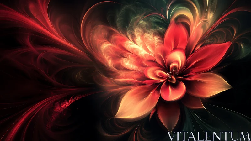 Digital fractal flower expands in swirling red light