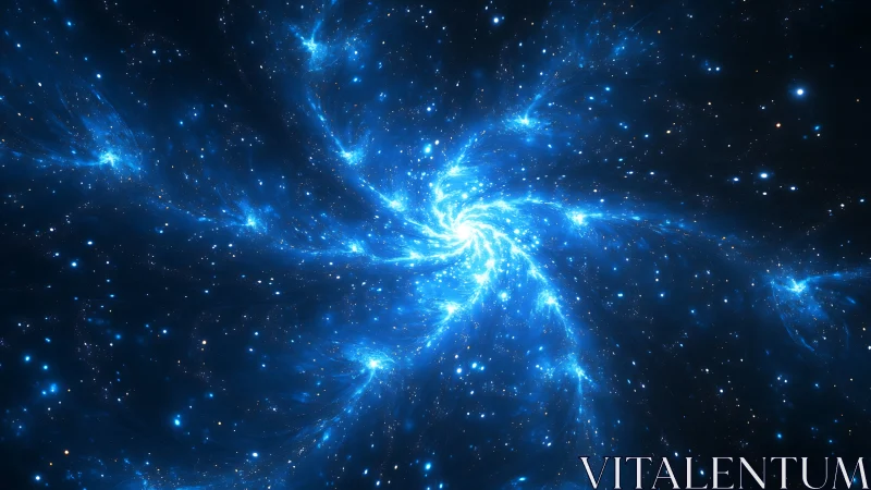 Starlit nebula spiral unfurls in electric blue cosmic bloom.