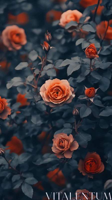 Coral Roses Dance Through Twilight's Moody Embrace