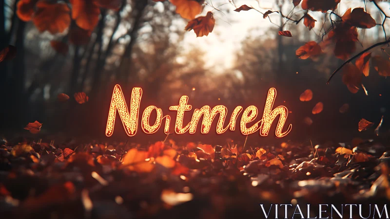 Glowing Notmieh script illuminates autumn forest clearing