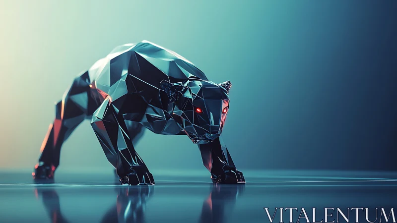 Low-poly black panther stalks across reflective neon floor