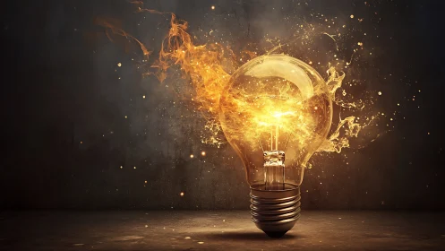 Exploding lightbulb ignites fiery burst of creative energy