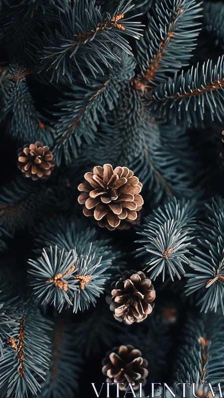 Close-up conifer macro isolates pine cones with shallow depth
