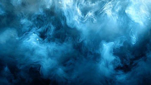 Blue swirling vapor clouds in abstract fluid motion field.