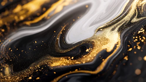 Black white and gold fluid abstract surface texture detail.