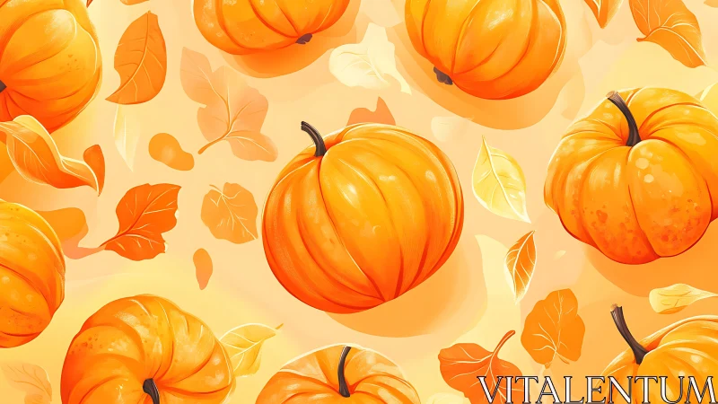 Autumn pumpkins and leaves form a luminous seasonal pattern