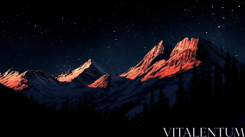 Starlit ember peaks under midnight alpine hush.