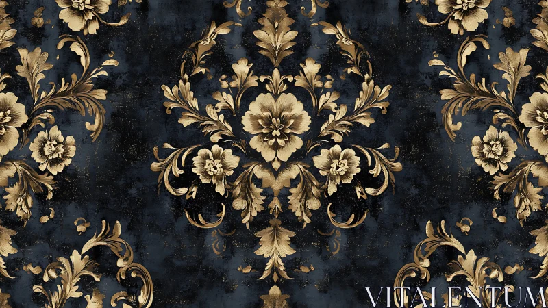 Midnight gold florals swirling across vintage velvet walls.
