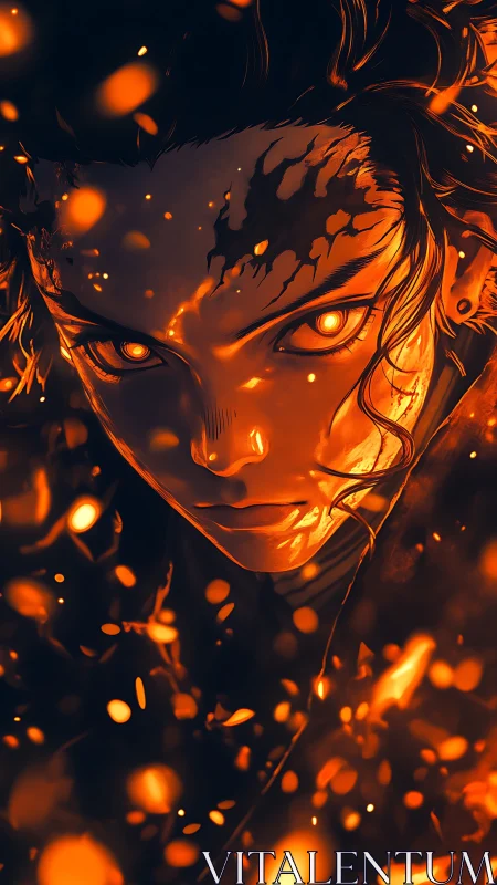 Ember-eyed vigilante wrapped in stormborn firelight gaze.